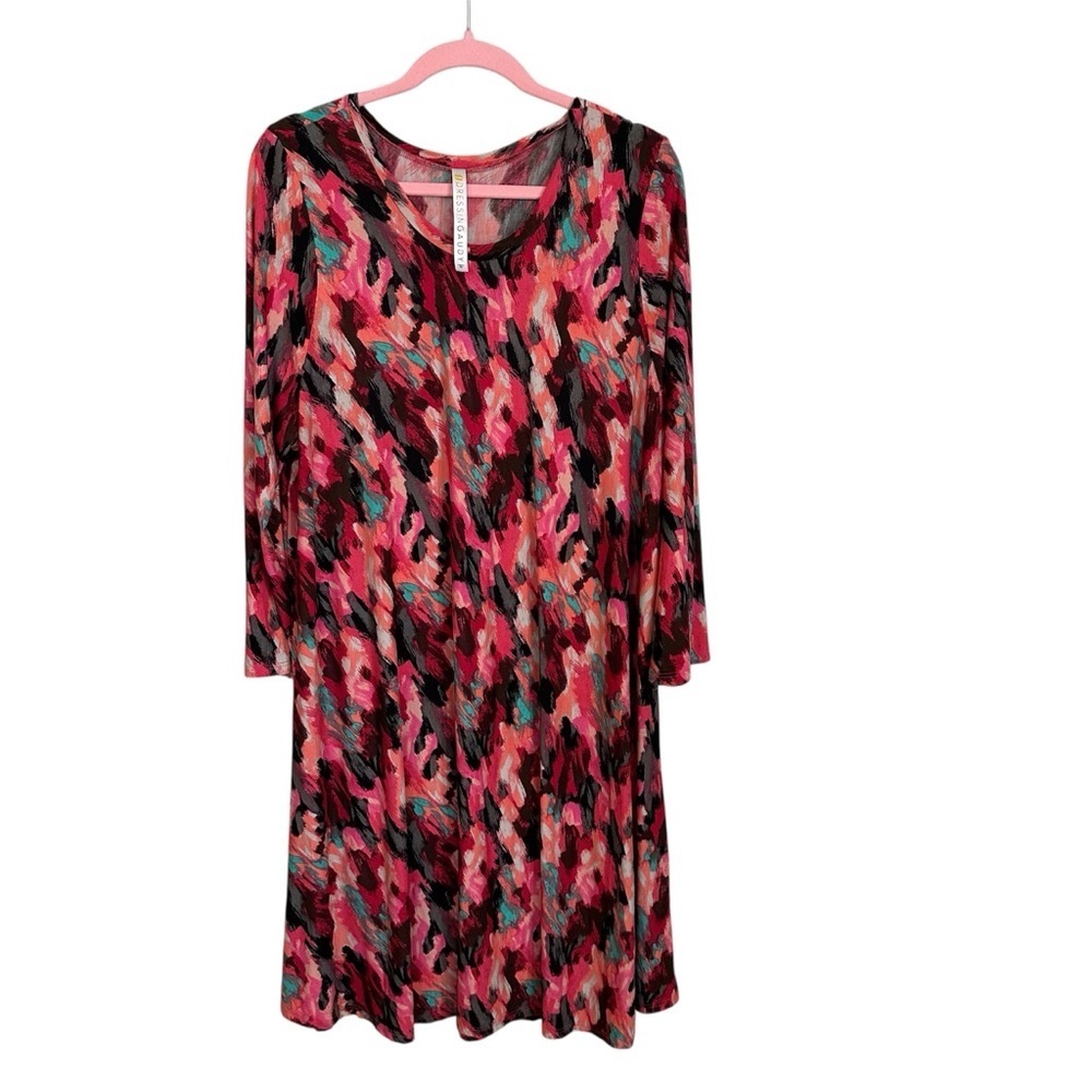 Dressin Gaudy Women’s Boutique Multicolor Long Sleeve Flowy Dress Sz 3XL GUC
